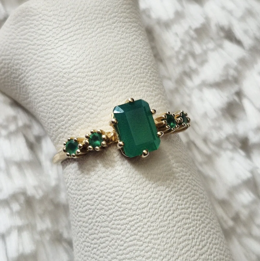 14k Yellow Gold Vermeil Emerald Engagement Ring - Picture 3 of 7